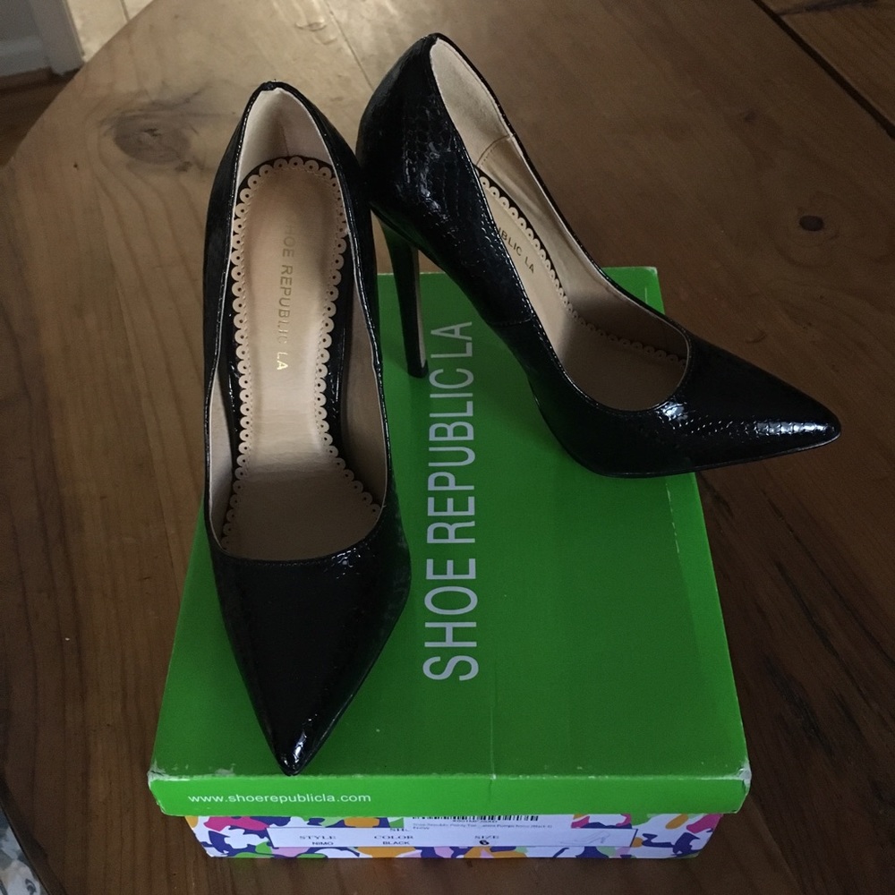Black Patent Pumps.